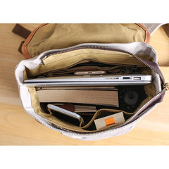 Cool Canvas Leather Mens Womens 13'' White Backpack Khaki Travel Backpack College Backpack  for Men - imessengerbags