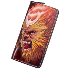 Handmade Leather Men Tooled Monkey King Cool Leather Wallet Long Phone Wallets for Men