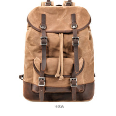 Waxed Canvas Leather Mens Waterproof Travel Green Backpack 15'' Computer Backpack for Men - imessengerbags