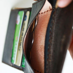 Handmade Vintage Leather Mens Small Bifold Wallet Cool billfold Wallet for Men - imessengerbags