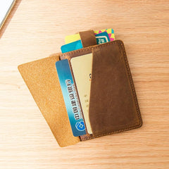 Brown Cool Leather Mens Card Holder Thin Front Pocket Wallet Vintage Slim Card Wallet for Men - imessengerbags