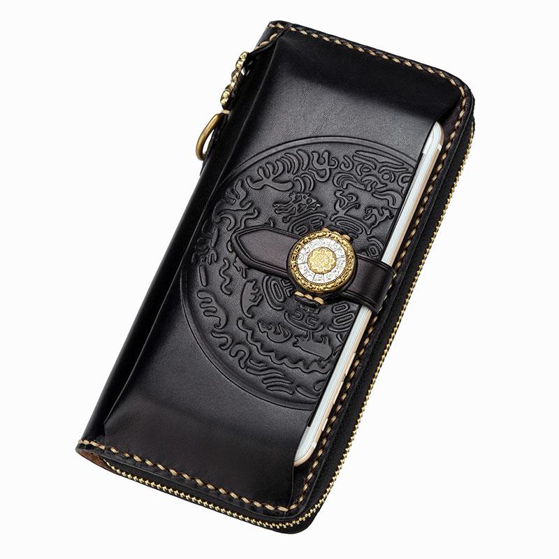 Handmade Leather Mens Chain Biker Wallet Cool Leather Wallet Long Phone Wallets for Men