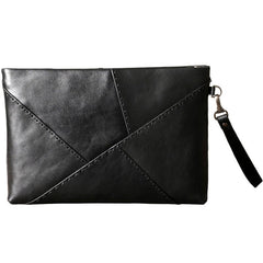 Genuine Leather Mens Clutch Cool Slim Wallet Zipper Clutch Wristlet Bag Wallet for Men Women - imessengerbags