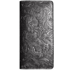 Handmade Leather Floral Mens Cool Travel Long Wallet Passport Card Holder Card Slim Wallets for Men - imessengerbags