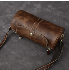 Leather Mens Vintage Brown Side Bag Barrel Messenger Bag Small Bucket Bag For Men - imessengerbags