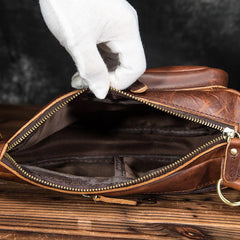 Cool Brown Leather Men's Sling Bag Chest Bag Vintage One Shoulder Backpack For Men - imessengerbags
