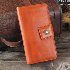 Genuine Leather Mens Cool Long Leather Wallet Cards Clutch Wristlet Wallet for Men - imessengerbags