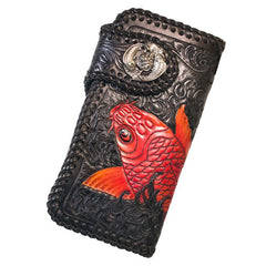 Handmade Leather Carp Mens Chain Biker Wallet Cool Leather Wallet With Chain Wallets for Men - imessengerbags