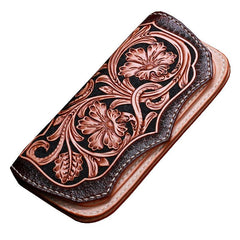 Handmade Leather Mens Tooled Floral Clutch Wallet Cool Wallet Long Wallets for Men Women - imessengerbags