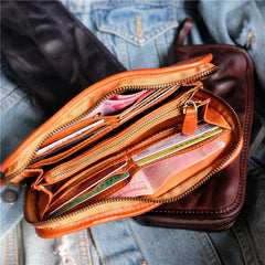 Cool Mens Leather Zipper Long Clutch Wallet Zipper Vintage Long Wallet For Men