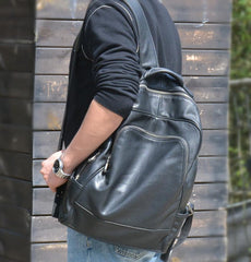 Cool Black Leather Mens Backpacks 15inch Laptop Backpacks School Backpack for Men - imessengerbags