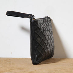 Genuine Leather Mens Clutch Cool Slim Wallet Zipper Clutch Wristlet Wallet for Men