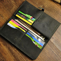 Vintage Slim Leather Long Wallet for Men Bifold Coffee Wallet - imessengerbags
