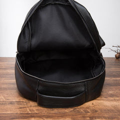 Black Mens Leather Laptop Backpack College Backpack Black Travel Backpack for Men
