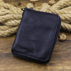 Brown Men Leather Zip Billfold Small Chain Wallet with Coin Pocket Biker Bifold Chain Wallet for Men - imessengerbags
