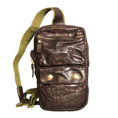 Genuine Leather Mens Cool Chest Bag Sling Bag Crossbody Bag Travel Bag Hiking Bag for men - imessengerbags