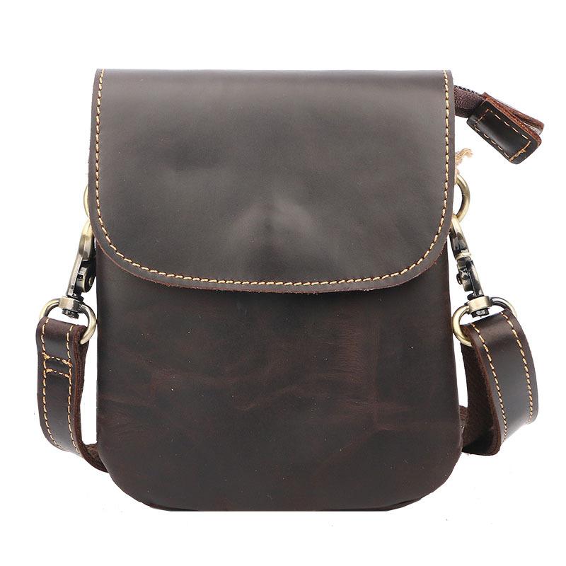 Cool Black Leather Mens Small Vertical Courier Bag Brown Messenger Bags Blue Postman Bag For Men - imessengerbags