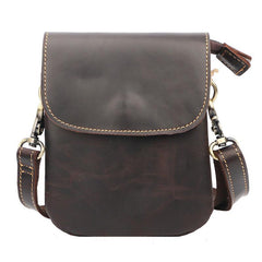 Cool Black Leather Mens Small Vertical Courier Bag Brown Messenger Bags Blue Postman Bag For Men - imessengerbags