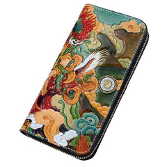 Handmade Leather Tooled White Jambhala Mens Long Wallet Cool Leather Clutch Wallets for Men