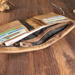 Handmade Leather Mens Vertical Gray billfold Wallet Men Brown Small Bifold Wallets for Men - imessengerbags