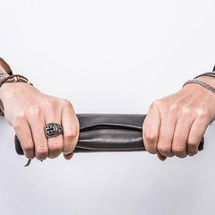 Genuine Leather Mens Clutch Cool Slim Wallet Zipper Clutch Wristlet Wallet for Men