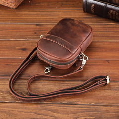 Casual Brown Leather Belt Pouch Mini Messenger Bag Men's Small Side Bag Phone Holster For Men