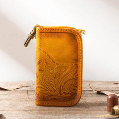 Black Handmade Leather Mens Small Car Key Wallet Dark Brown Key Holder Coin Purse Card Holder For Men - imessengerbags