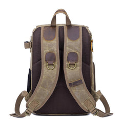 Khaki CANVAS WATERPROOF MENS 15'' CANON CAMERA BACKPACK LARGE NIKON CAMERA BAG DSLR CAMERA BAG FOR MEN - imessengerbags
