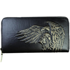 Handmade Leather Mens Tooled Indian Cool Zipper Phone Travel Long Wallet Card Holder Card Slim Clutch Wallets for Men - imessengerbags
