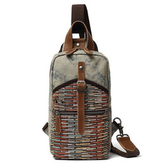 Rustic Canvas Leather Mens Sling Bag Chest Bag One Shoulder Pack for men - imessengerbags