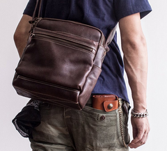 Genuine Leather Mens Cool Messenger Bag Square Bag Chest Bag Bike Bag Cycling Bag for men - imessengerbags