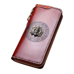 Handmade Leather Mens Chain Biker Wallet Cool Leather Wallet Long Phone Wallets for Men - imessengerbags