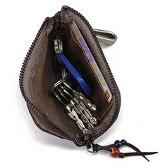 Vintage Brown Leather Men's Car Key Wallet Black Zipper Key Wallet For Men - imessengerbags