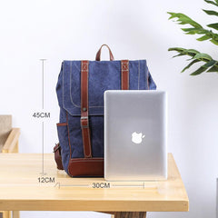 Denim Blue Waxed Canvas Mens Large 14'' Laptop Backpack College Backpack Hiking Backpack for Men - imessengerbags