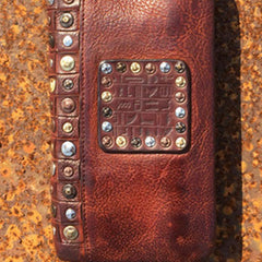 Handmade Genuine Rock Punk Leather Mens Cool Long Wallet Wristlet Bifold Clutch Wallet for Men