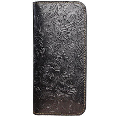 Handmade Leather Floral Mens Cool Travel Long Wallet Card Holder Card Slim Clutch Wallets for Men - imessengerbags