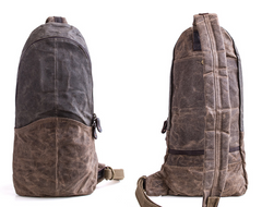Canvas Leather Mens Cool Chest Bag Sling Bag Crossbody Bag Travel Bag Hiking Bag for men - imessengerbags