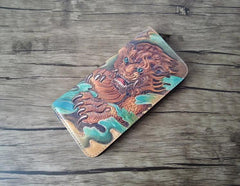 Handmade Leather Chinese Lion Tooled Mens Long Wallet Cool Leather Wallet Clutch Wallet for Men - imessengerbags