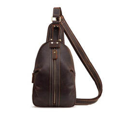 Cool Dark Brown Mens Leather One Shoulder Backpack Chest Bag Sling Bag For Mens - imessengerbags