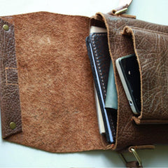 Handmade Vintage Leather Mens Small Messenger Bag Coffee Cell Phone Shoulder Bag for Men
