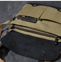 Canvas Leather Mens Army Green Postman Side Bag 14'' Black Messenger Bag Large Shoulder Bag For Men - imessengerbags