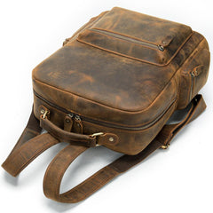 Cool Vintage Leather Mens 14inch Laptop Backpack Backpacks School Backpack Work Backpack for Men - imessengerbags