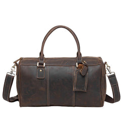 Cool Coffee Leather Mens Weekender Bags Vintage Travel Bags Duffle Bag for Men