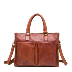 Cool Brown Coffee Leather Mens Briefcase 14inch Laptop Bag Work Handbag Business Bag for Men - imessengerbags