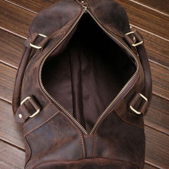 Dark Brown Leather Mens Barrel Overnight Bag Duffle Bag Travel Bag Weekender Bag for Men - imessengerbags