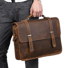 Vintage Brown Leather Men's Professional Briefcase Handbag 14‘’ Laptop Briefcase For Men - imessengerbags