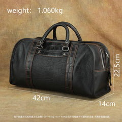 Casual Black Leather Men's 13 inches Overnight Bag Small Travel Bag Luggage Weekender Bag For Men