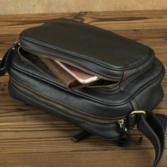 Black Fashion Leather Mens 10 inches Small Courier Bag Black Postman Bags Side Bag Messenger Bag For Men