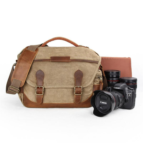 GREEN Waterproof CANVAS 14'' MENSCANON CAMERA SIDE BAG NIKON CAMERA SHOULDER BAG DSLR CAMERA MESSENGER BAG FOR MEN