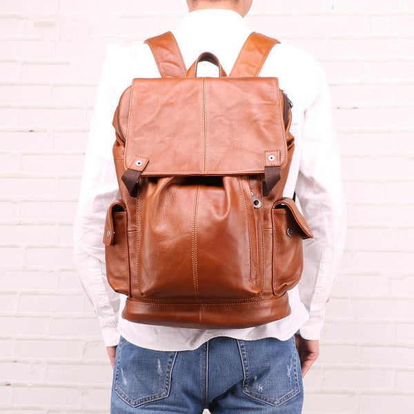 Cool Brown Black Leather Men's Backpack College Backpack 13inch Laptop Backpack For Men - imessengerbags